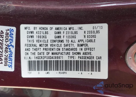 2013 Honda Accord Sport из США, поврежденный, VIN 1HGCR2F5XDA089871